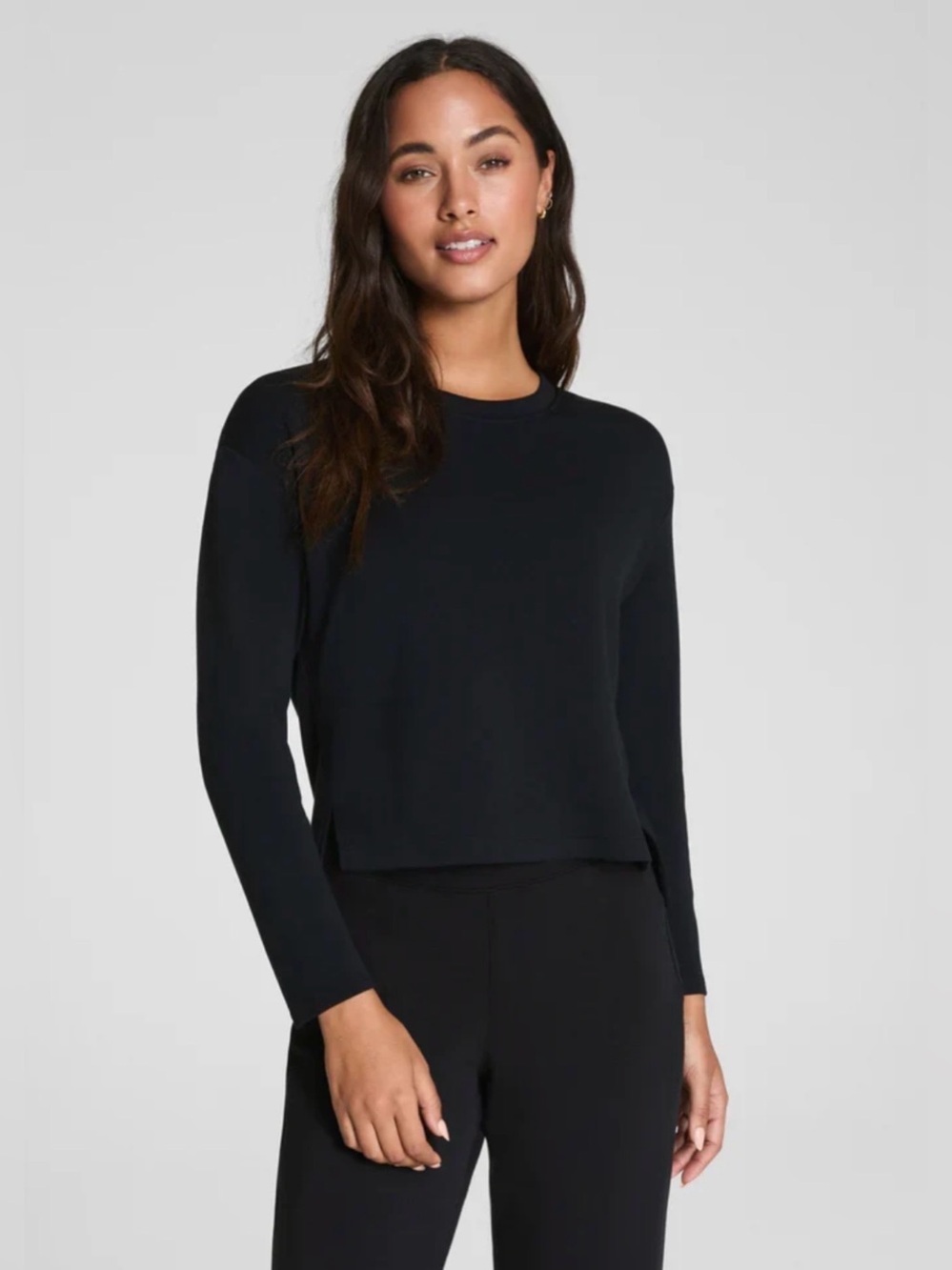 Spanx Air Essentials Long Sleeve Cropped Top // Black // 1X
